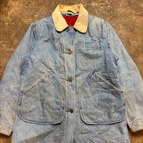 Vintage LL Bean Wool Blanket Lined Denim Hunting Chore Jacket Men's L 90s - Picture 2 of 13